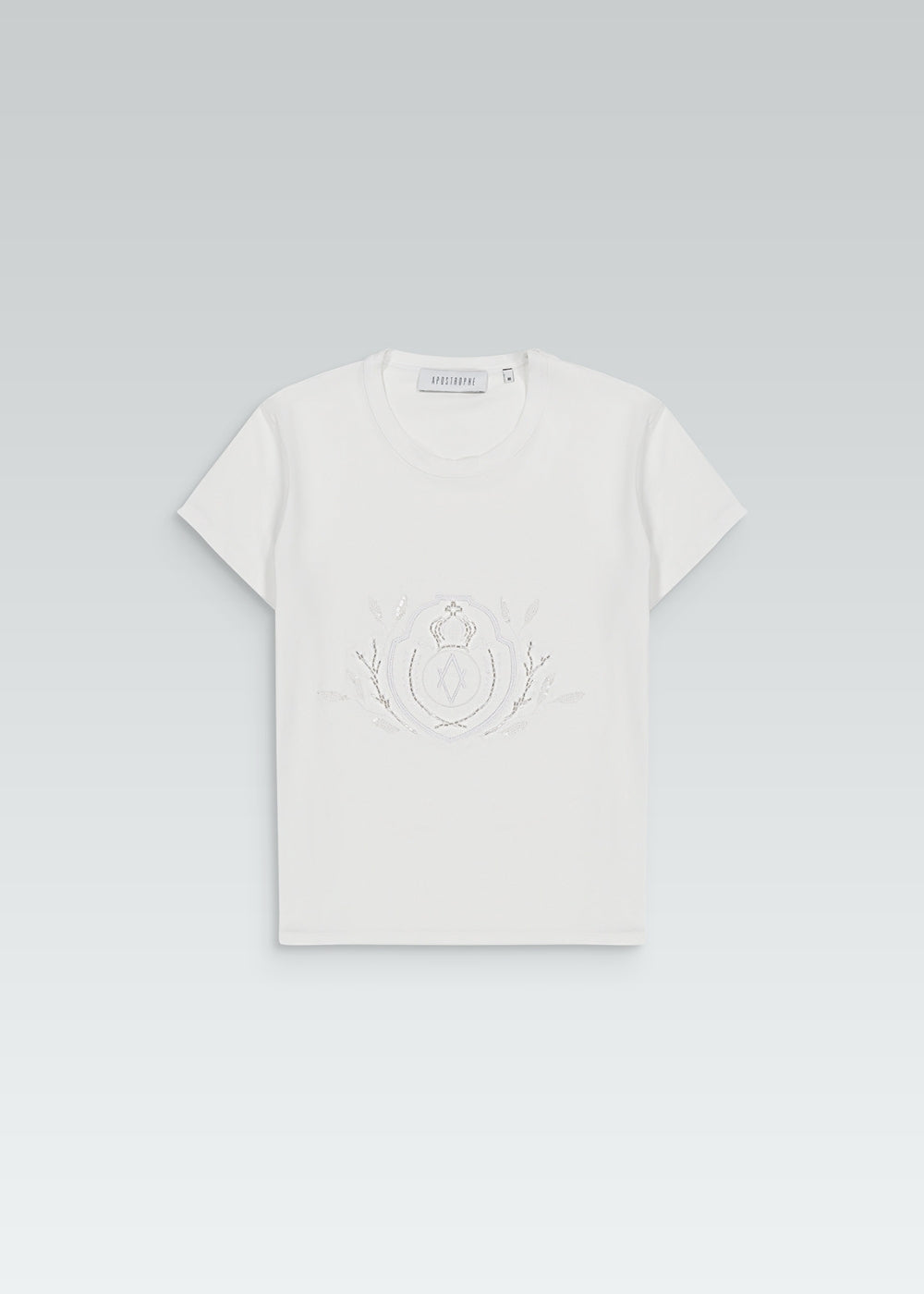 T-shirt manches courtes col V blanc brodé avec perles