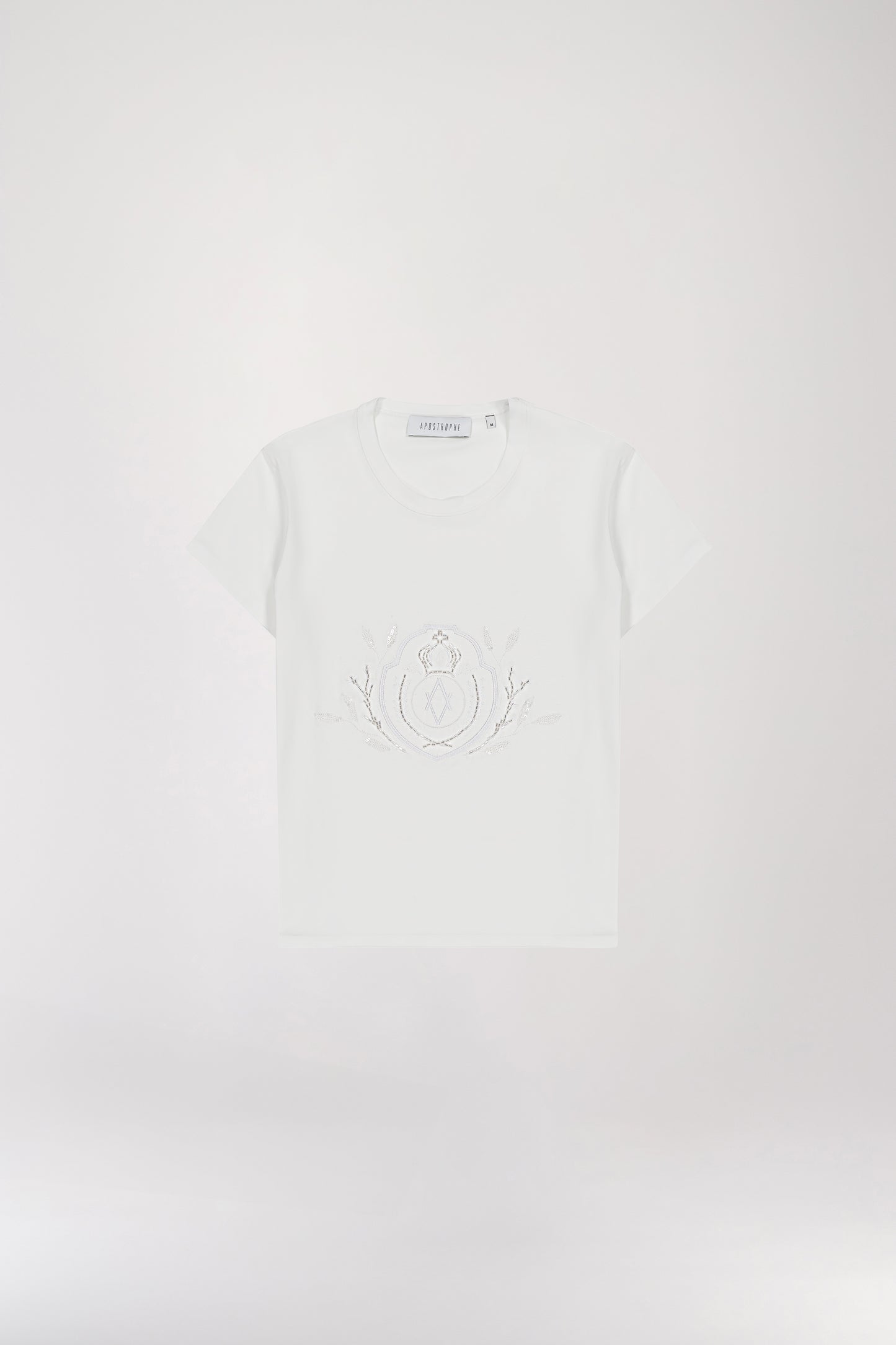 T-shirt brodé de perles blanc cassé