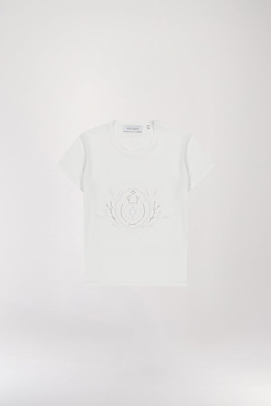 T-shirt brodé de perles blanc cassé