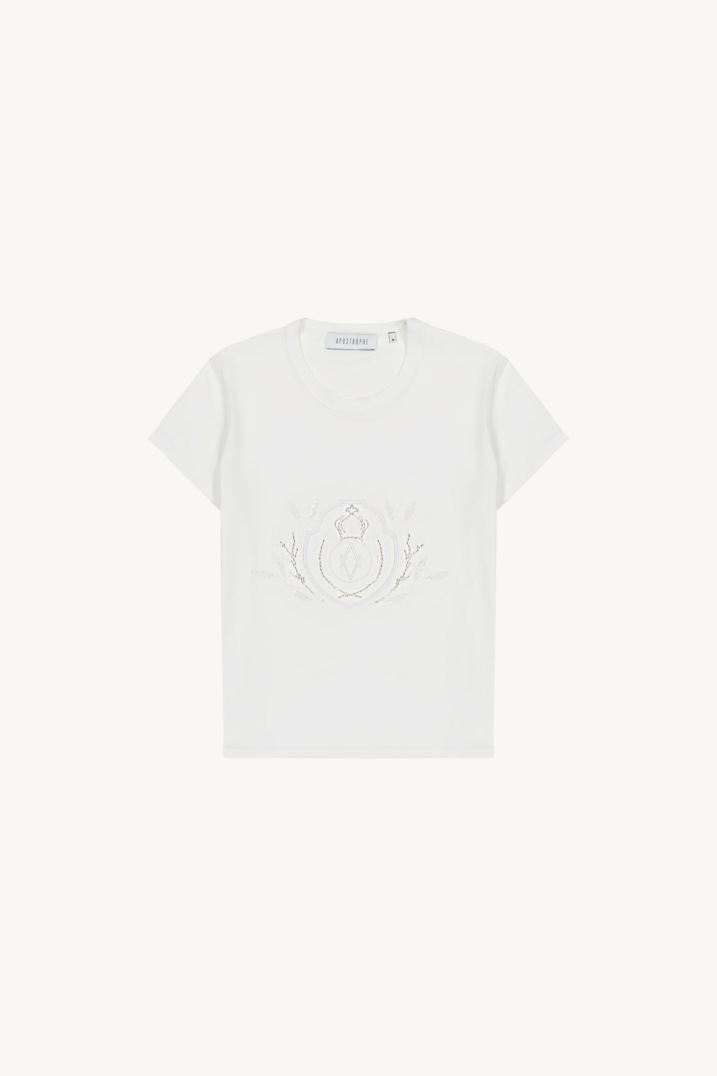 T-shirt brodé de perles blanc cassé