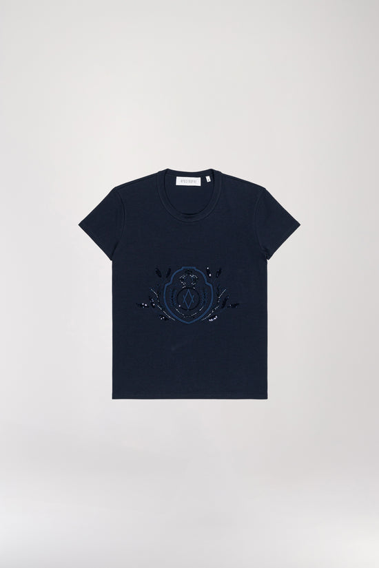 Navy beaded embroidered T-shirt