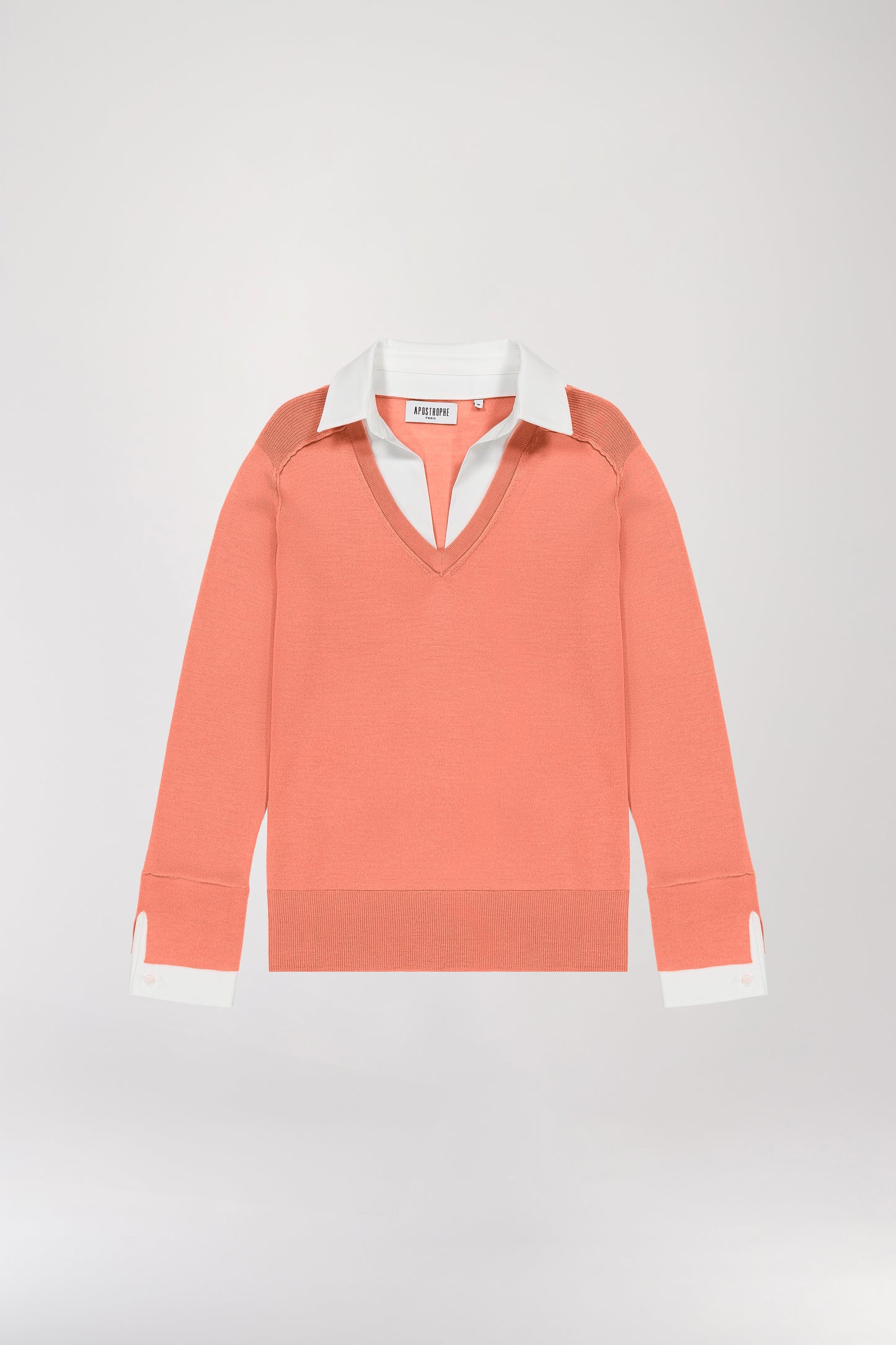 Apricot trompe l'oeil shirt sweater