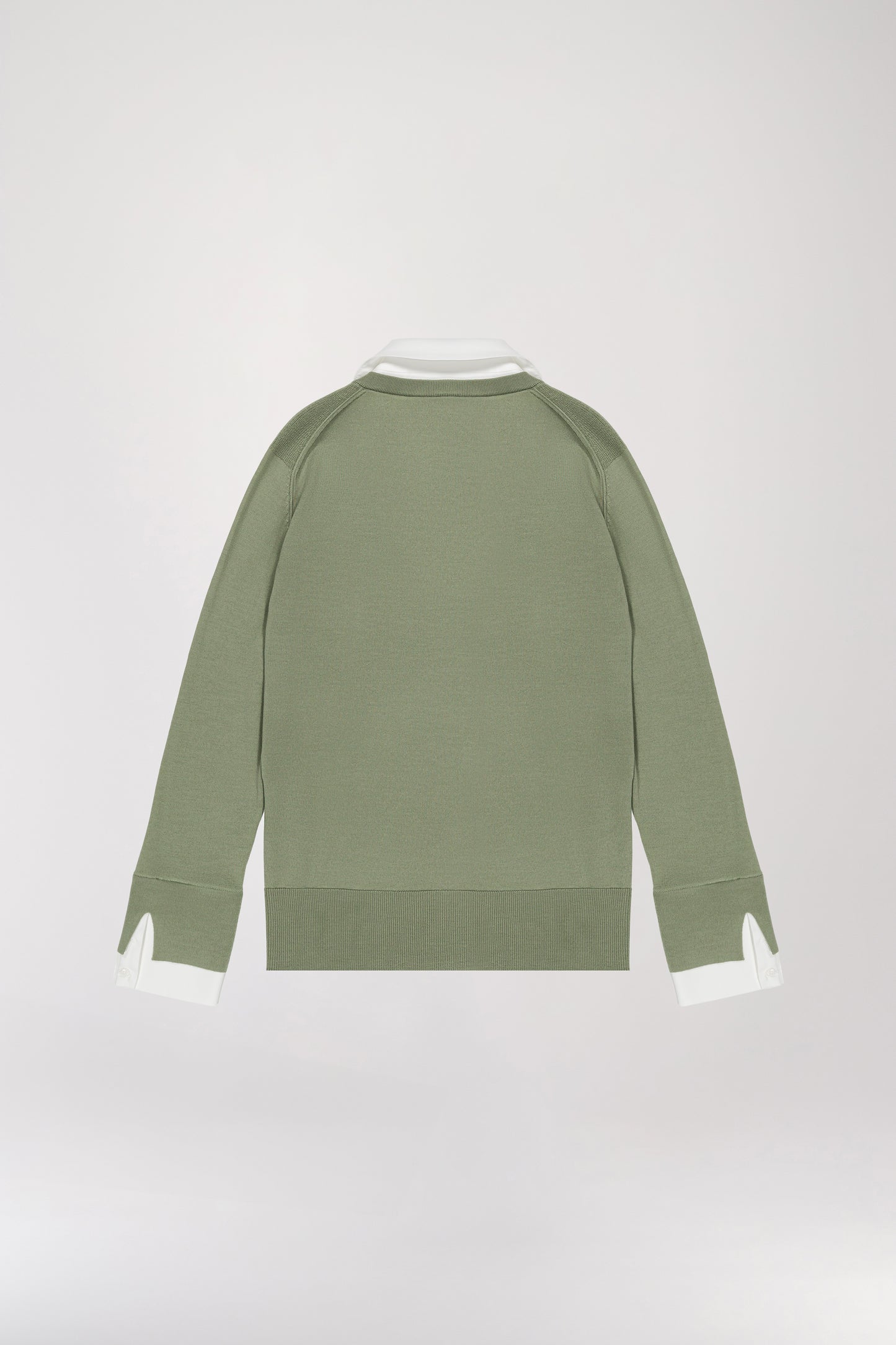 Khaki trompe-l'oeil shirt sweater