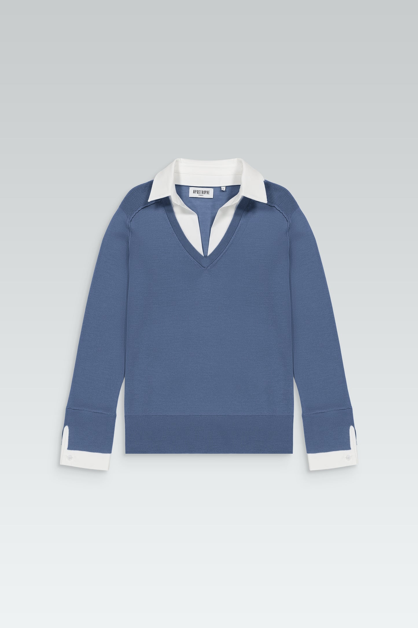 Blue trompe-l'oeil shirt sweater