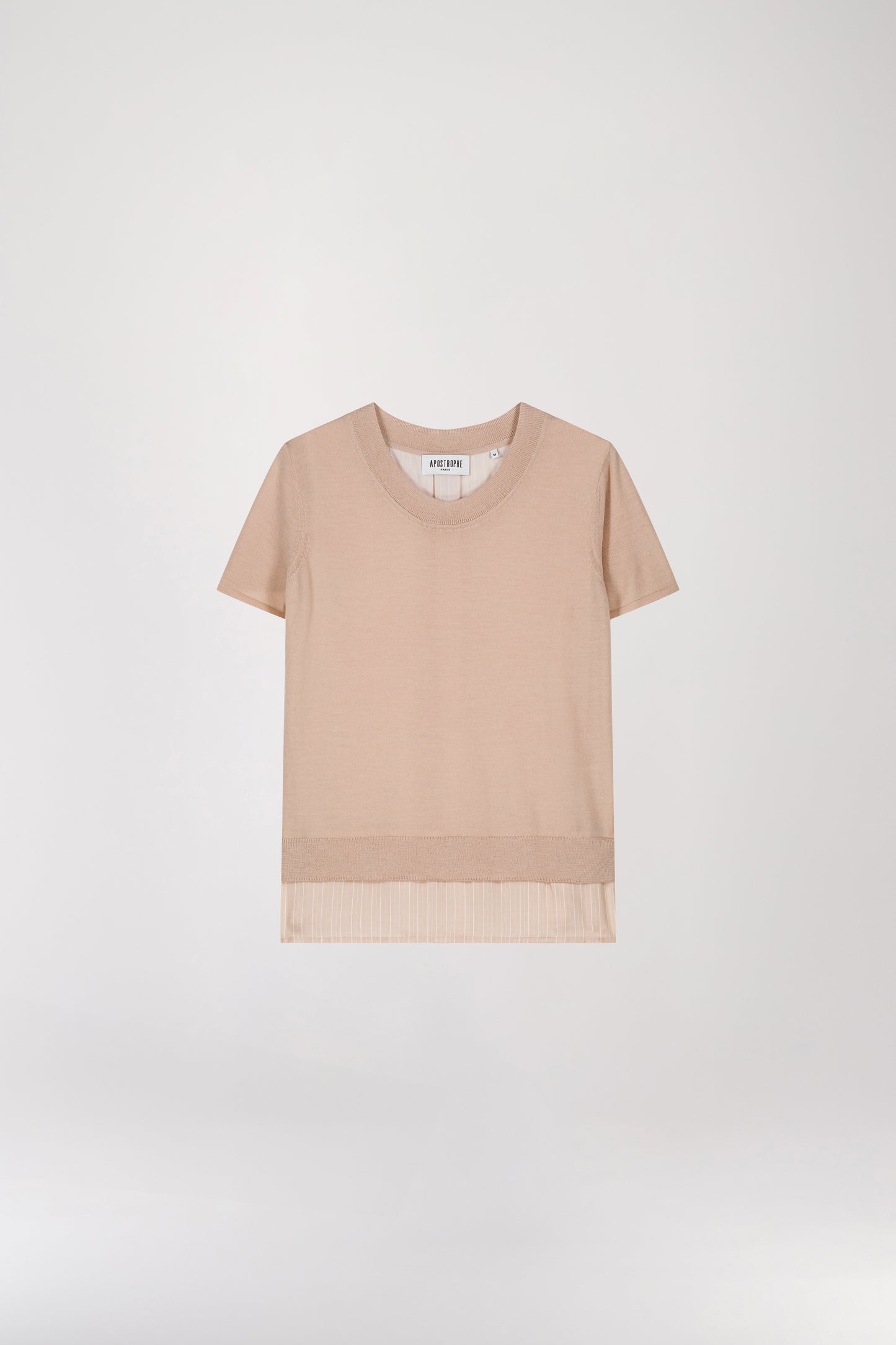 T-shirt en maille beige dos rayés