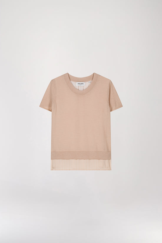 T-shirt en maille beige dos rayés