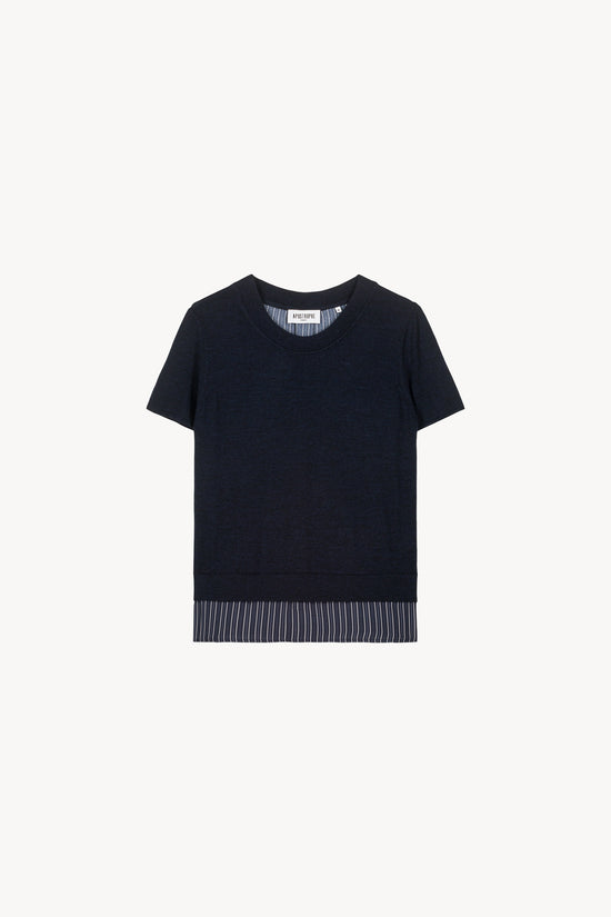 T-shirt en maille marine dos rayés