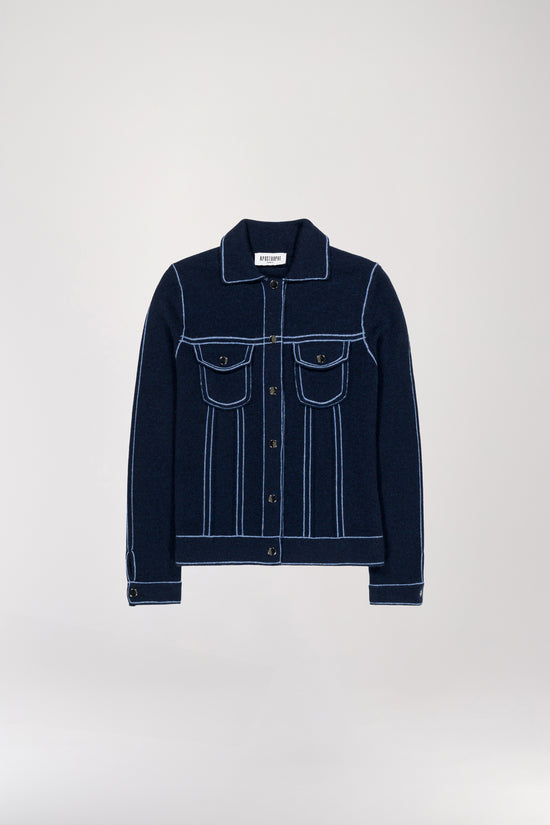 Navy denim effect knit cardigan