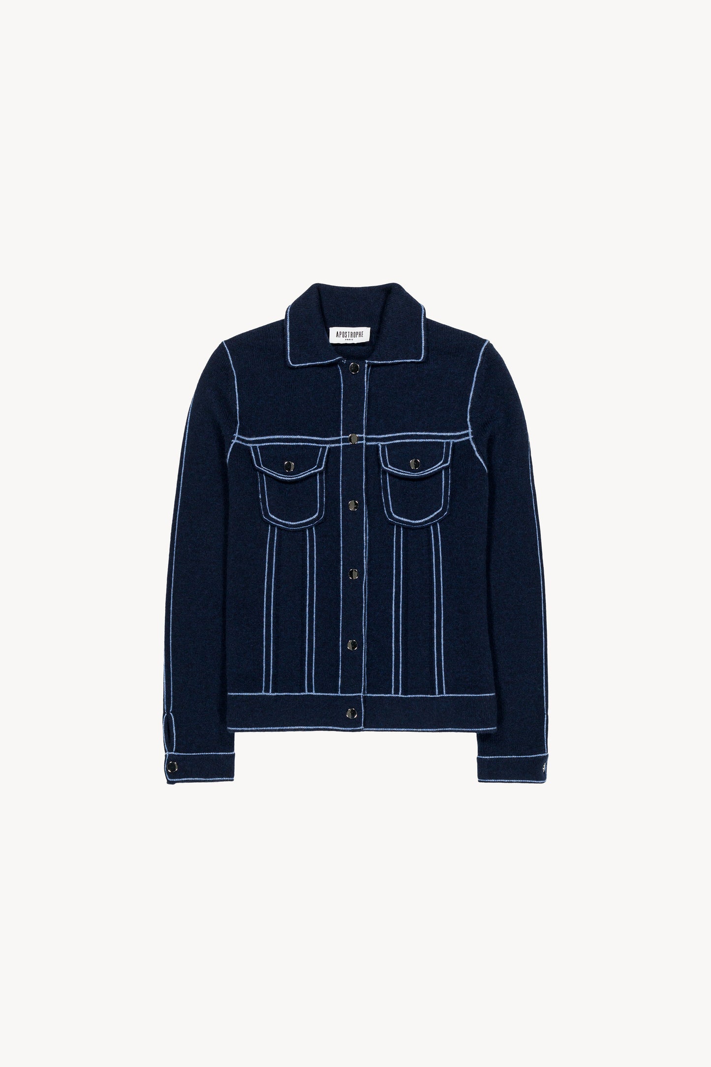 Navy denim effect knit cardigan