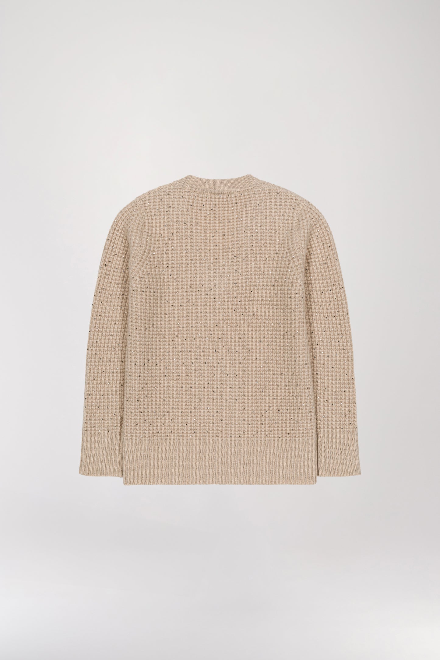 Beige rhinestone V-neck sweater