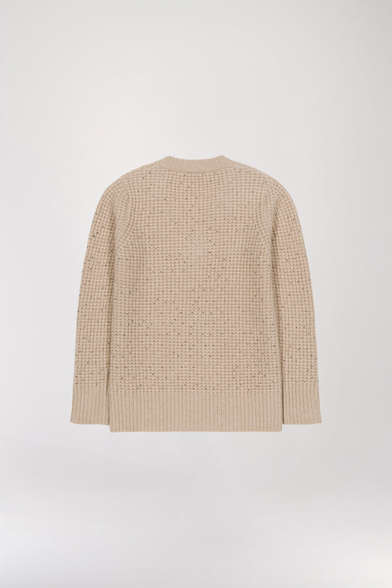 Pull col V à strass beige