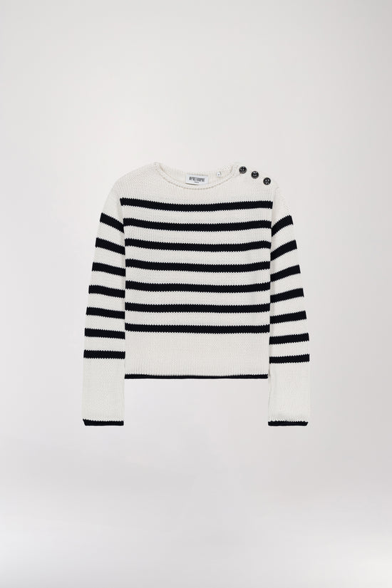 Navy striped boat neck sweater