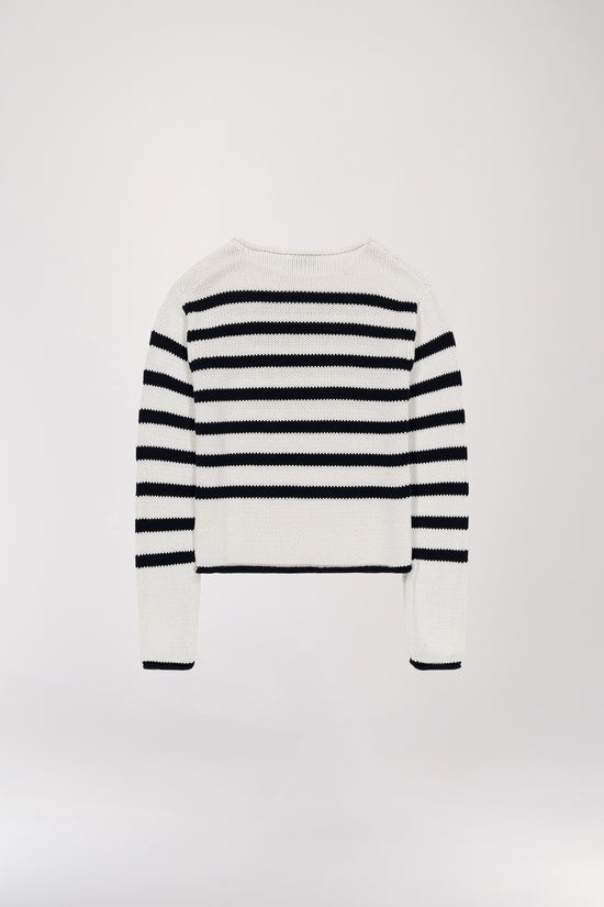 Navy striped boat neck sweater