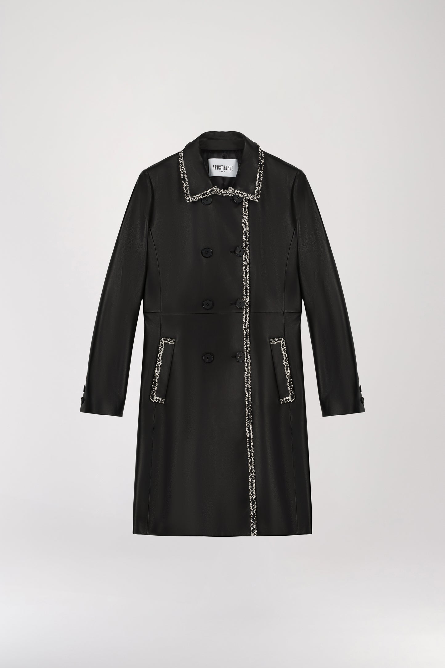 Mid-length black leather coat