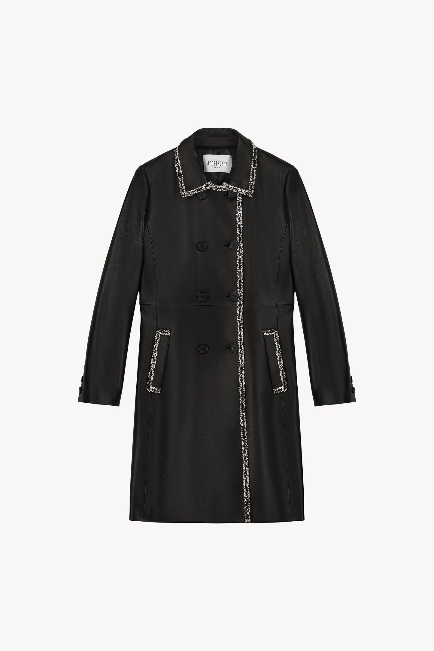 Manteau mi-long en cuir noir