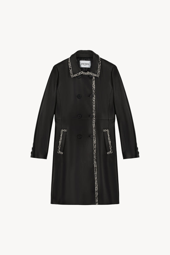 Manteau mi-long en cuir noir