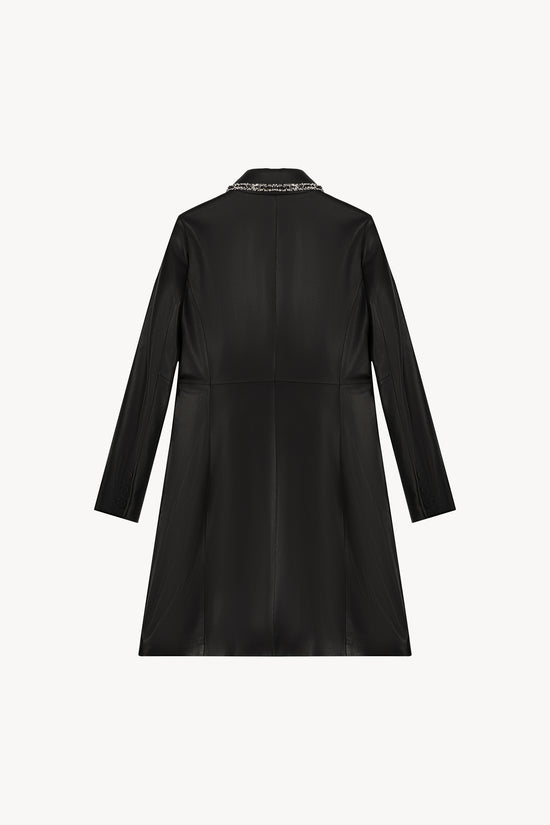 Mid-length black leather coat