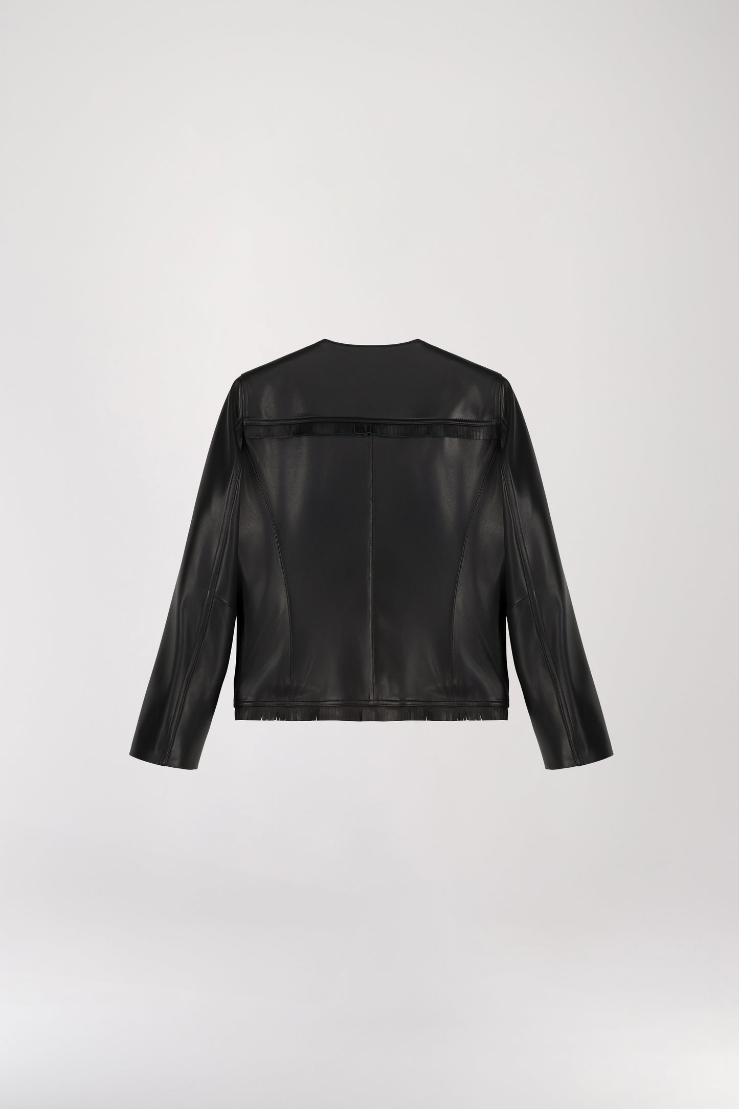 Black leather fringed suit jacket