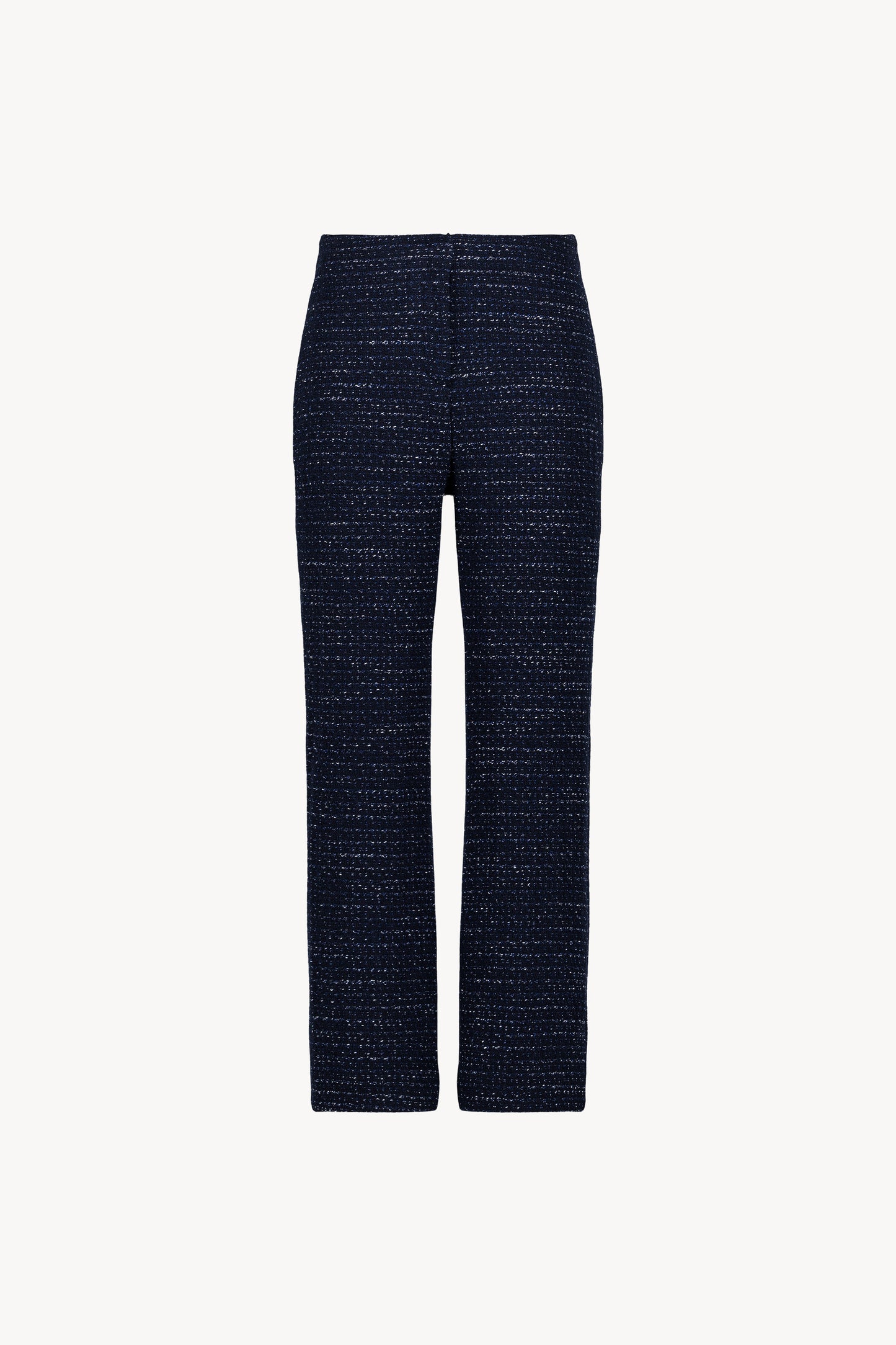 Pantalon droit en tweed marine à la coupe structurée. Ceinture intérieure confortable.