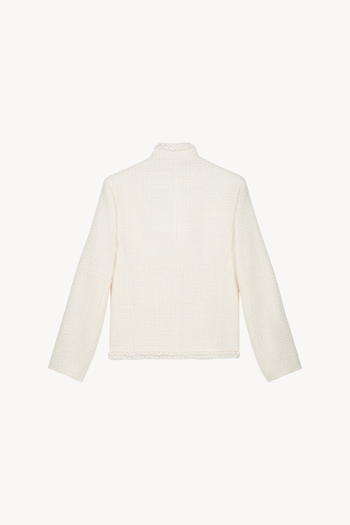 Veste en tweed blanc à col officier avec ses détails soignés.