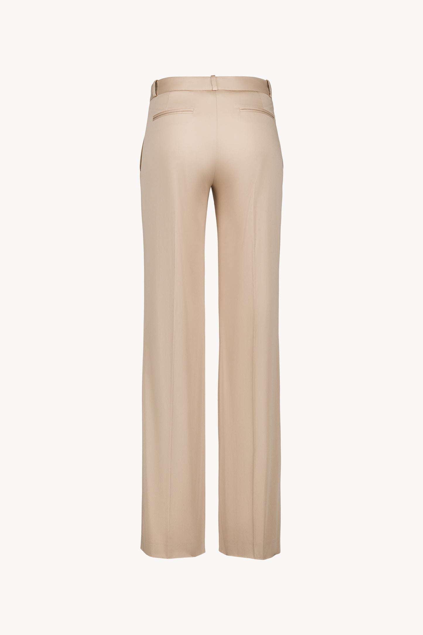 Pantalon évasé en satin de coton beige .