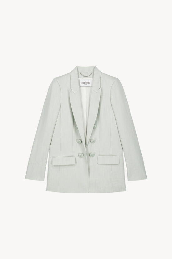 Veste tailleur croisée avec boutons bombés gravés en vert d'eau