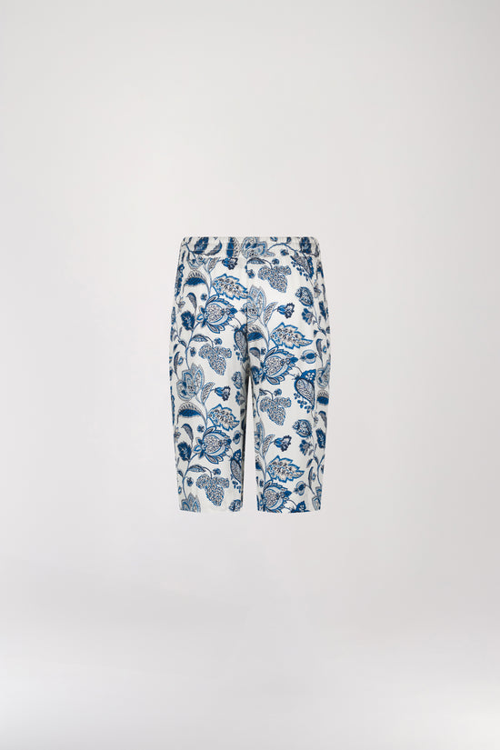 Blue floral print straight shorts