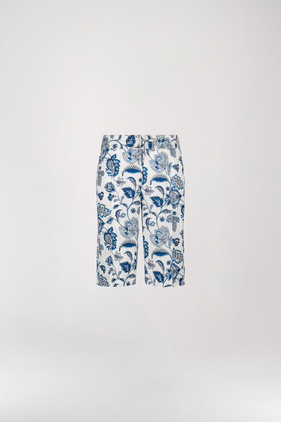 Blue floral print straight shorts