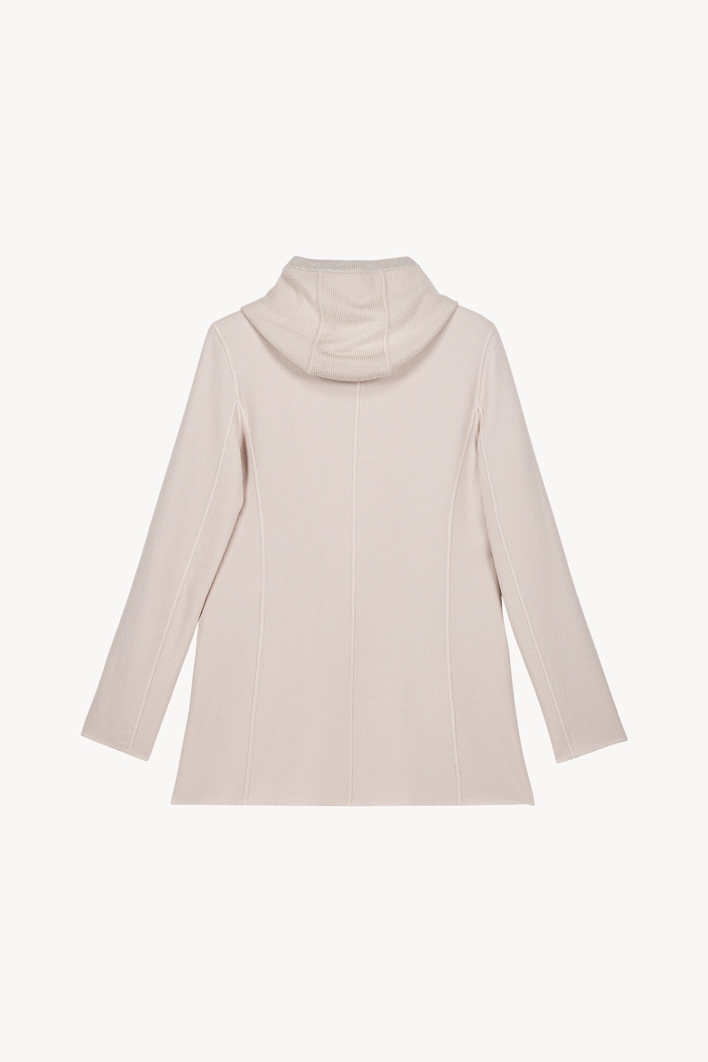 Ce blazer cintre beton en daim et lurex, avec capuche amovible, offre une silhouette moderne et une finition élégante.