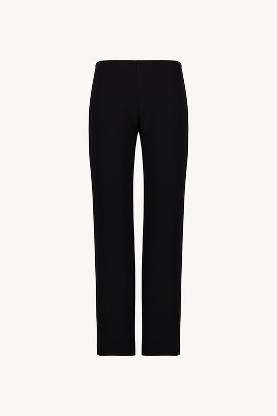 Pantalon en crêpe noir, coupe droite et taille élastique intérieure 