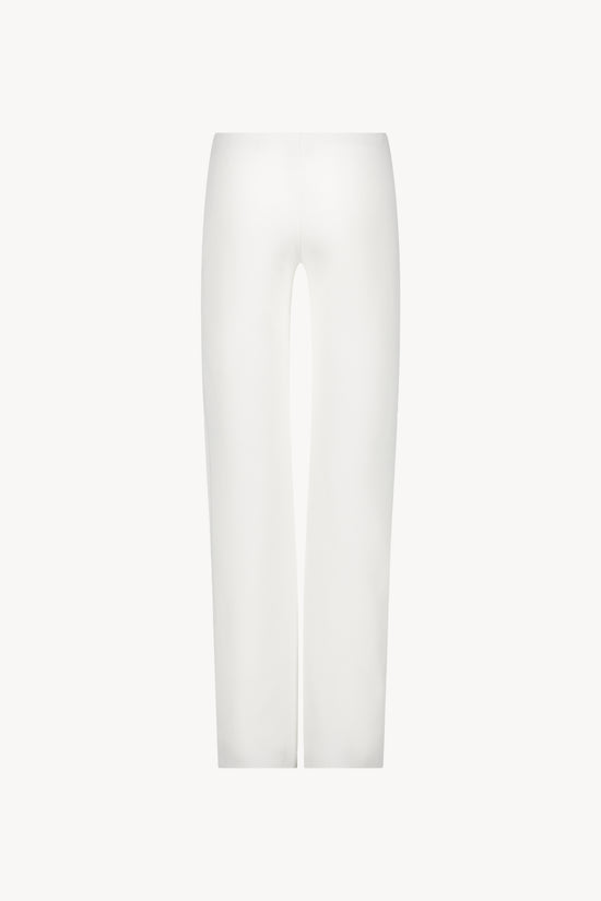 Pantalon chic en crêpe blanc cassé, coupe droite et taille élastique intérieure