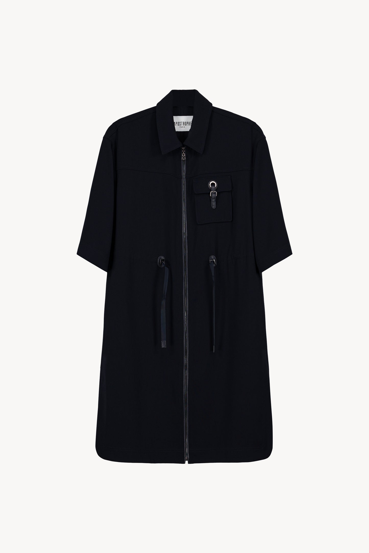 Robe surchemise marine vue de face, avec fermeture zippée 