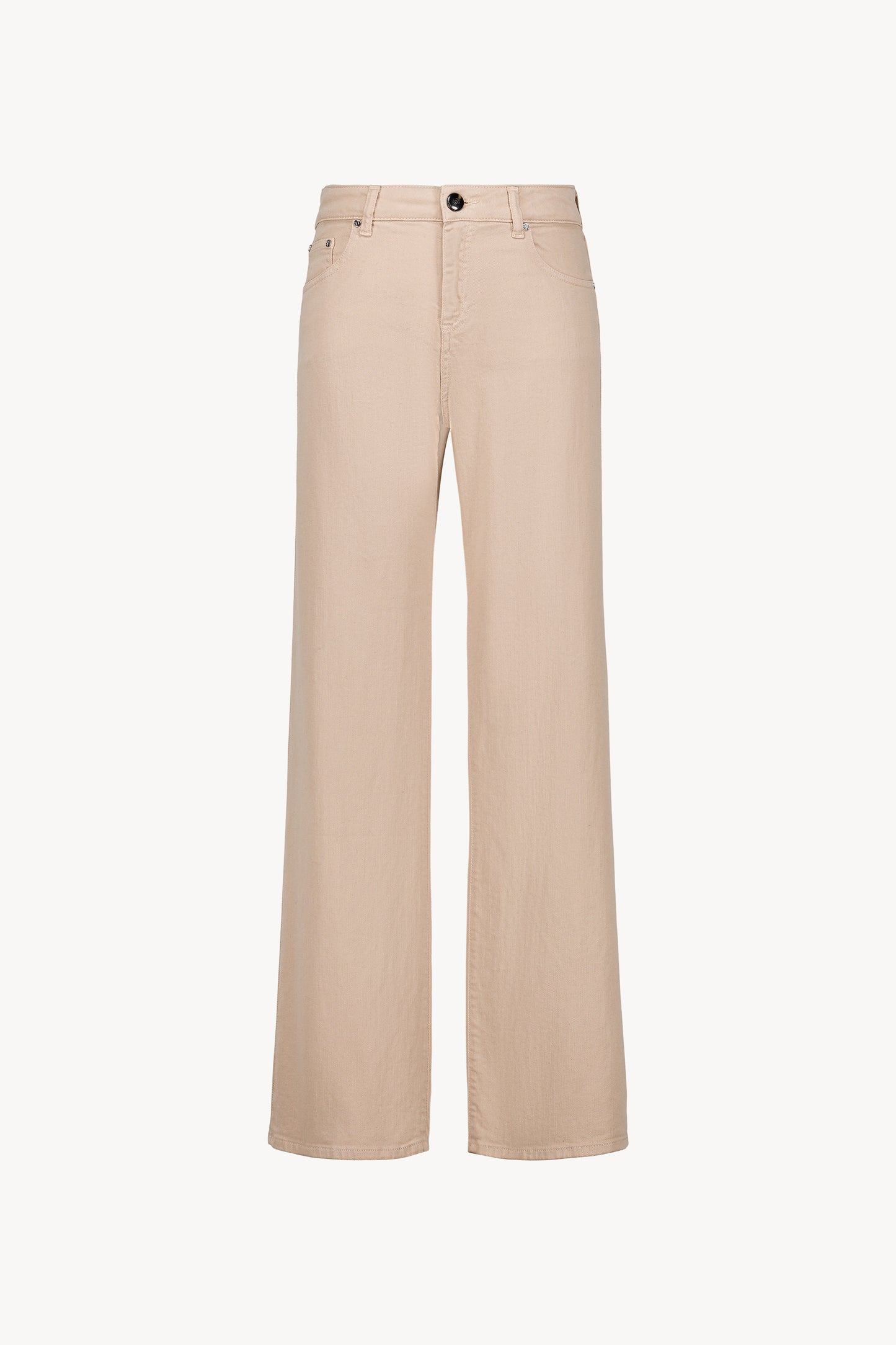 ce jean beige slim en coton stretch, coupe droite et taille mi-haute