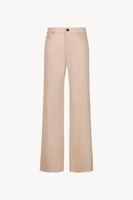 ce jean beige slim en coton stretch, coupe droite et taille mi-haute