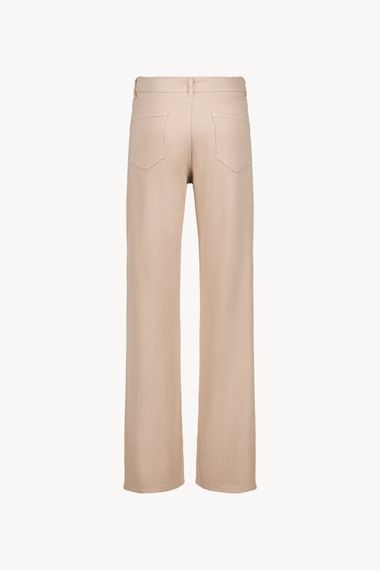Jean slim en coton stretch beige, coupe droite élégante,