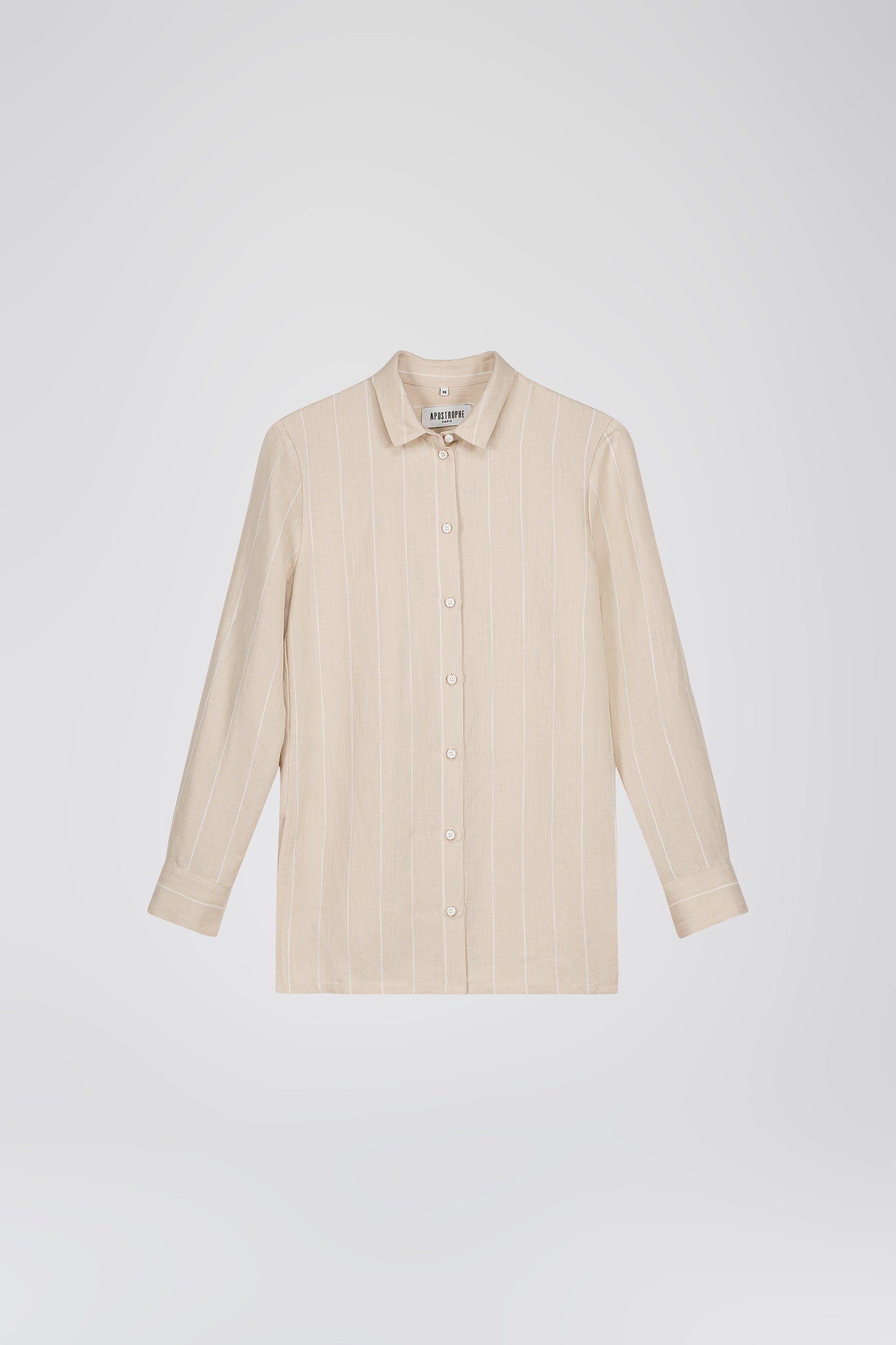 Chemise droit lin beige à rayures