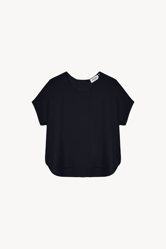 Blouse en soie marine à manches courtes