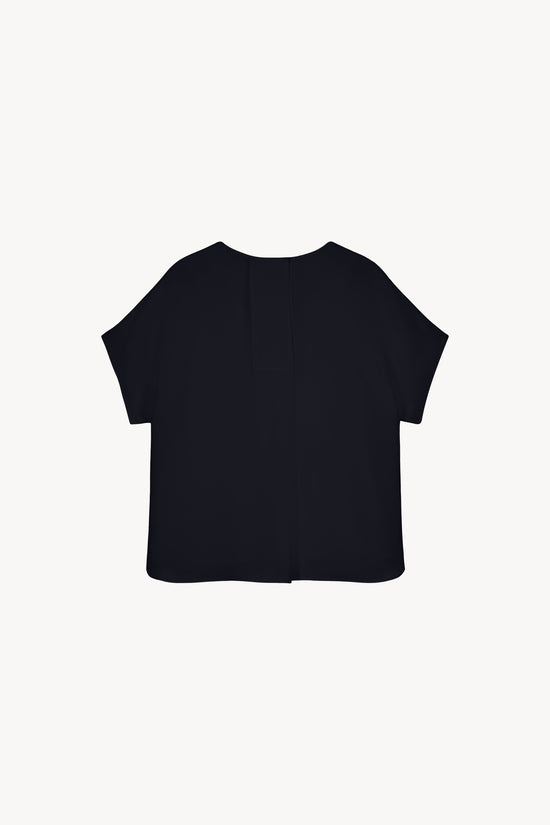 Blouse en soie marine à manches courtes