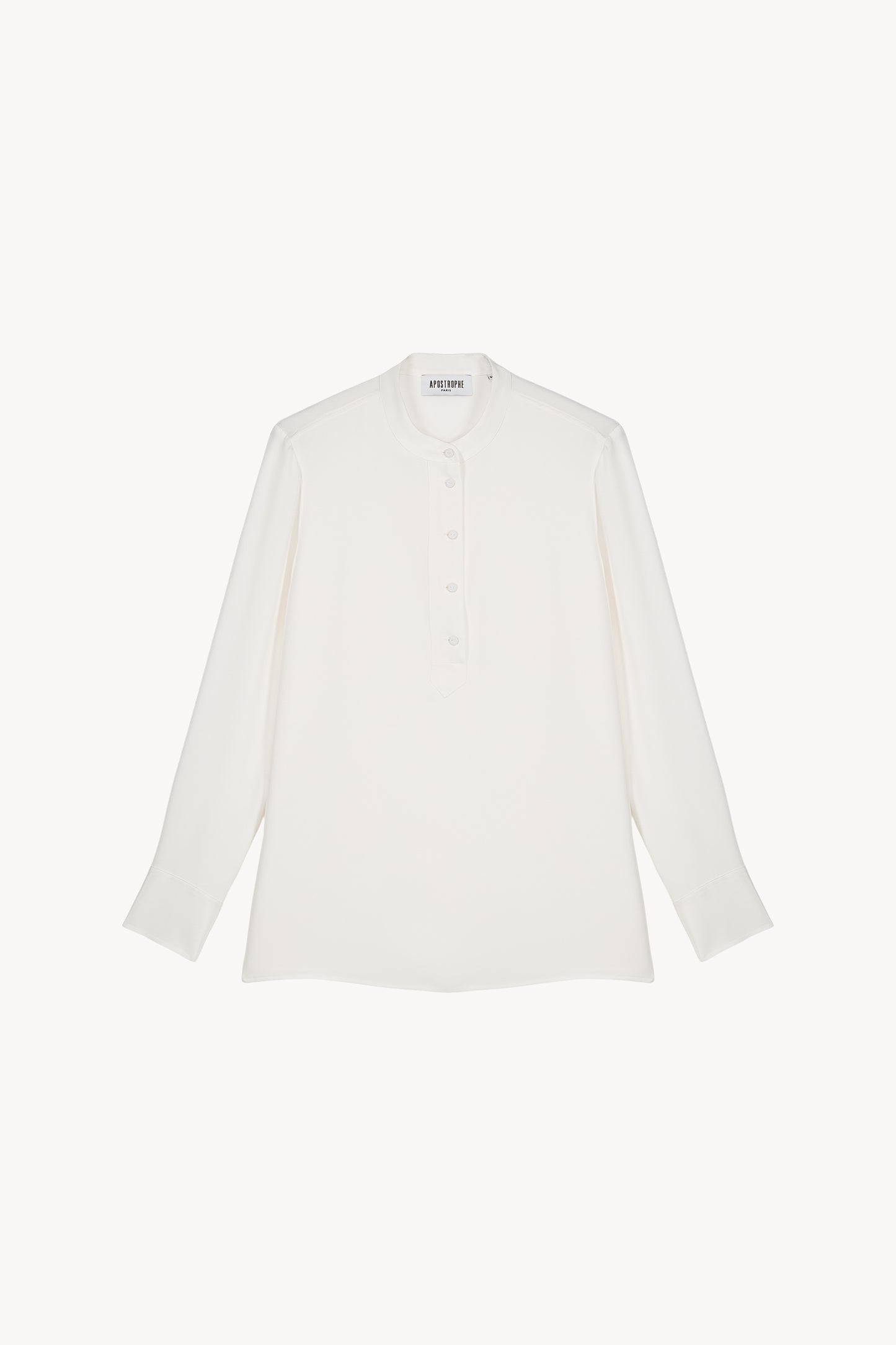 Chemise élégante en soie crêpe de chine, col mao et poignets soignés