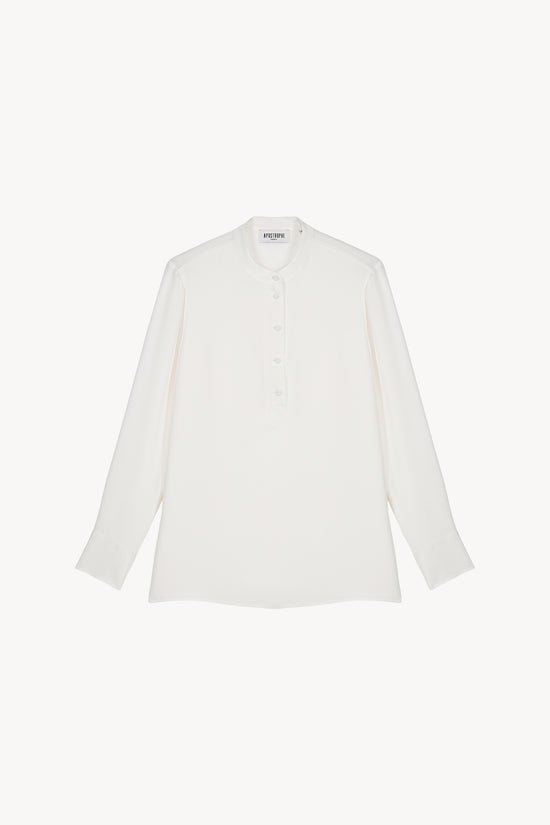 Chemise élégante en soie crêpe de chine, col mao et poignets soignés