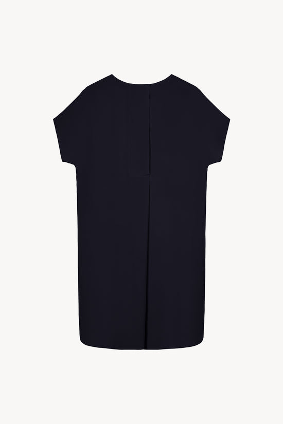 Robe droite en soie bleu marine, col rond 