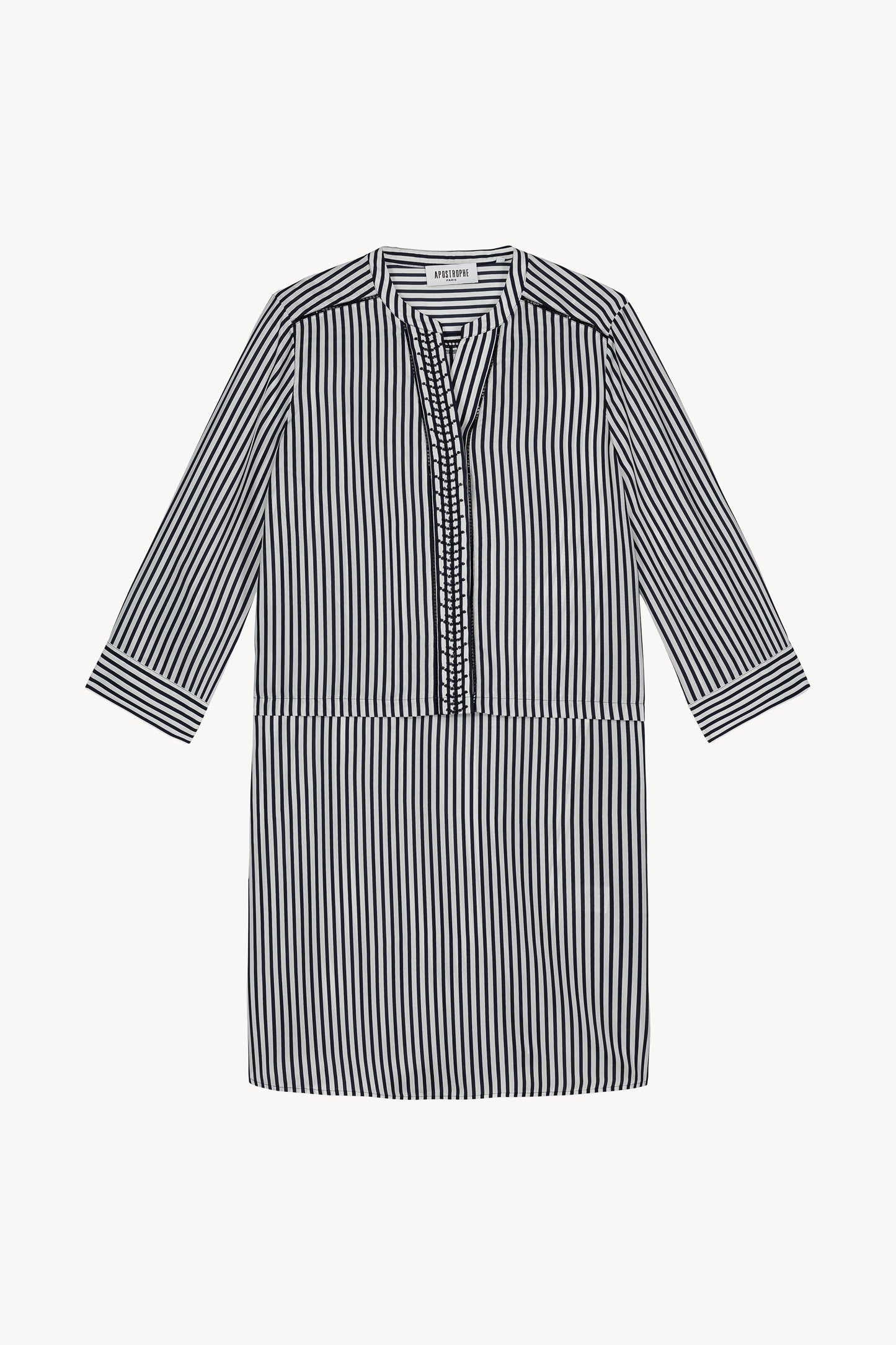 Robe chemise en soie habotai rayée marine, fluide et légère