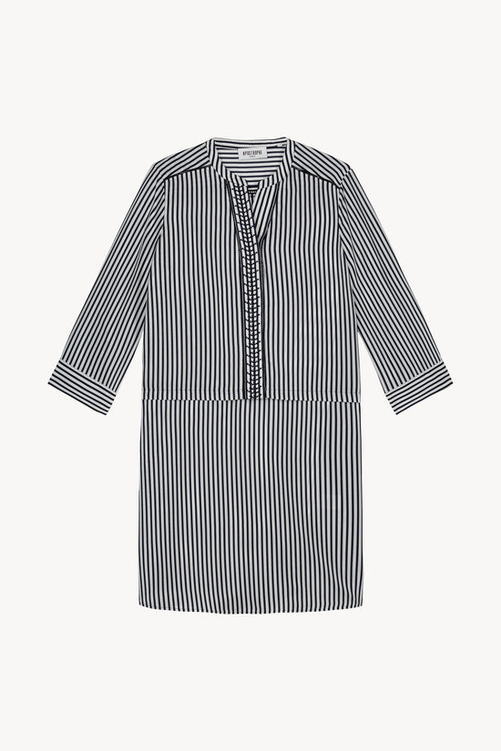 Robe chemise en soie habotai rayée marine, fluide et légère
