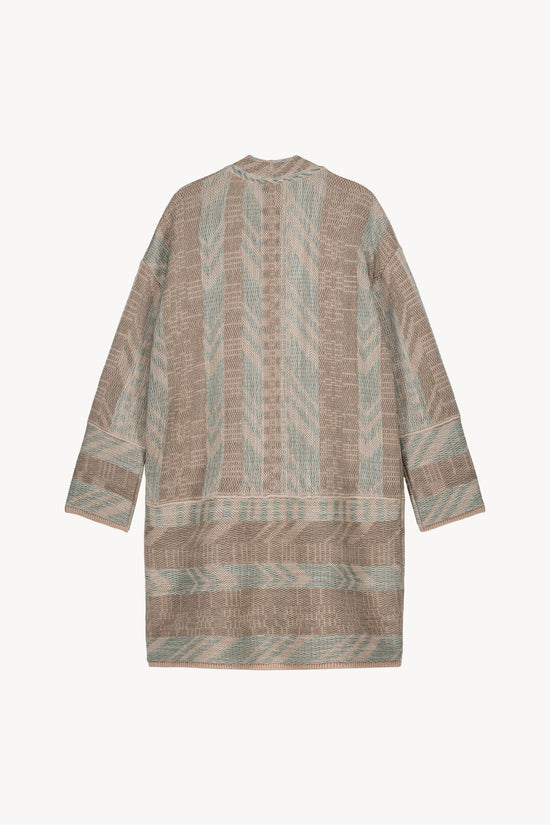 Manteau en laine mérinos avec col V et détails en point plaid