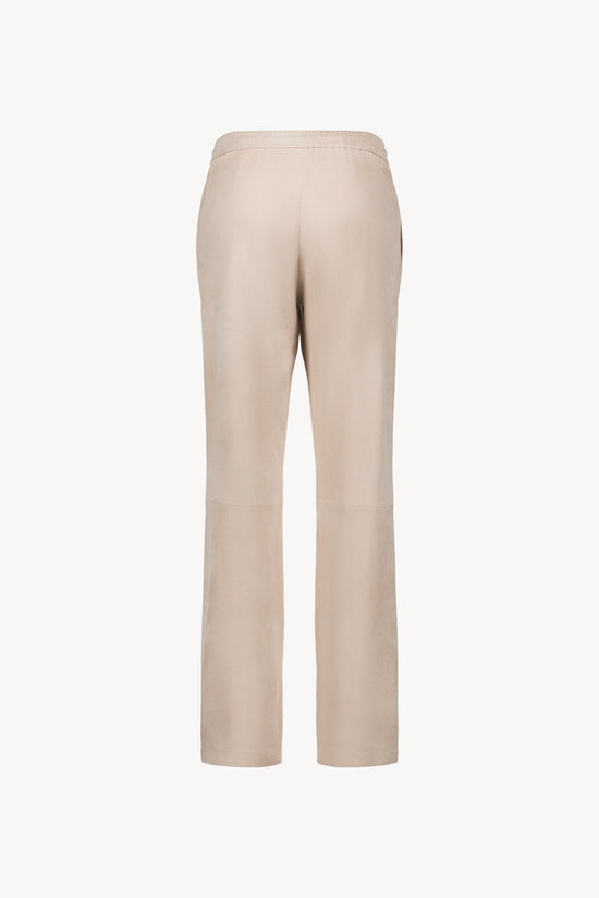 Pantalon droit en daim beige clair avec taille élastique et cordon ajustable