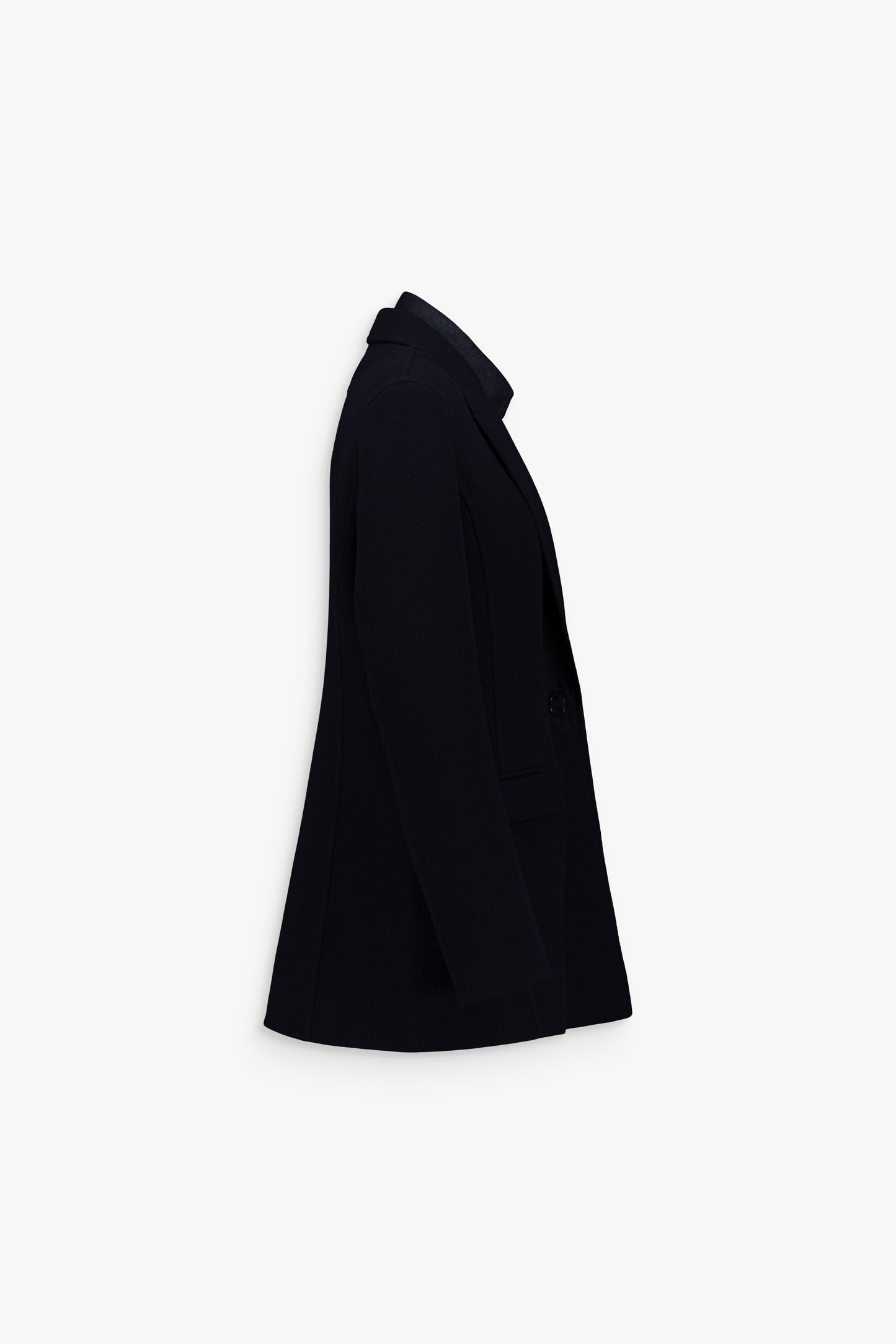Veste marine, coupe droite, boutonnage simple et style chic pour bureau ou occasions.