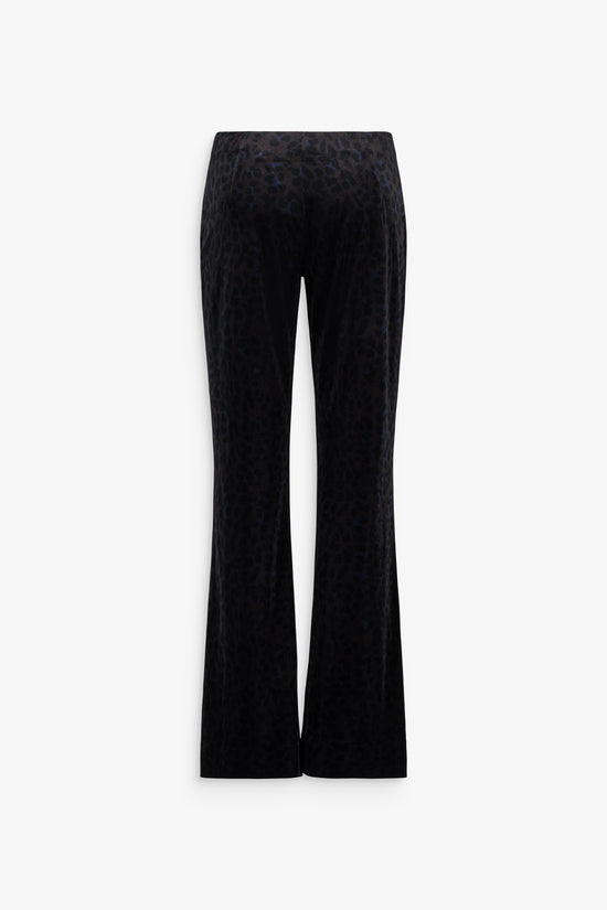 Pantalon ébène imprimé léopard, style élégant et fluide pour un look moderne.