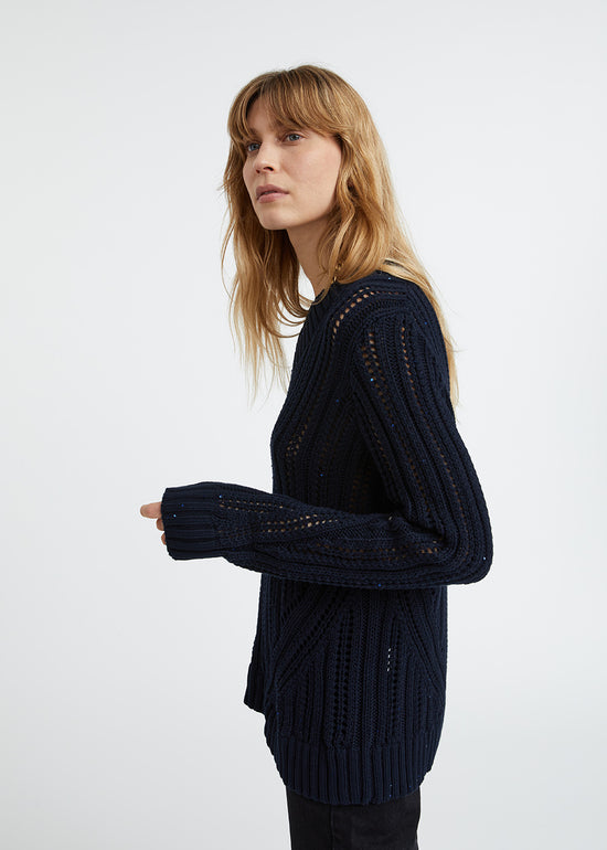 Pull marine en coton ajouré
