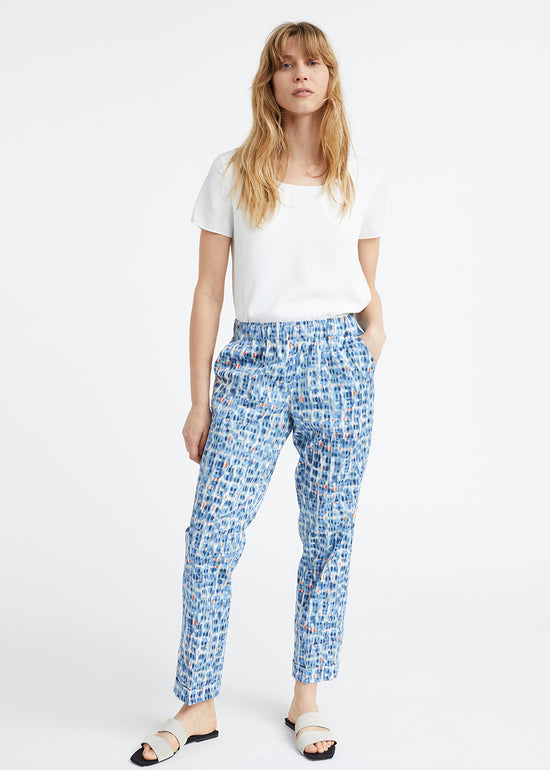 Pantalon en coton imprimé tacheté bleu
