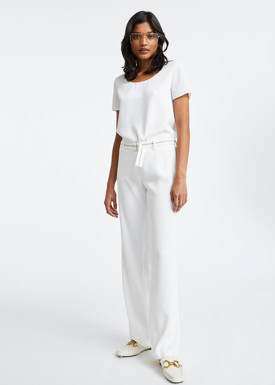 Pantalon blanc avec ceinture bord-côte